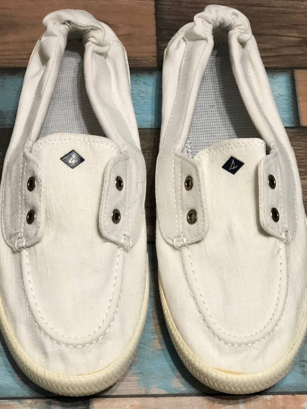 Sperry Top Sliders Loafers White Flats Lace Up Womens Size 10